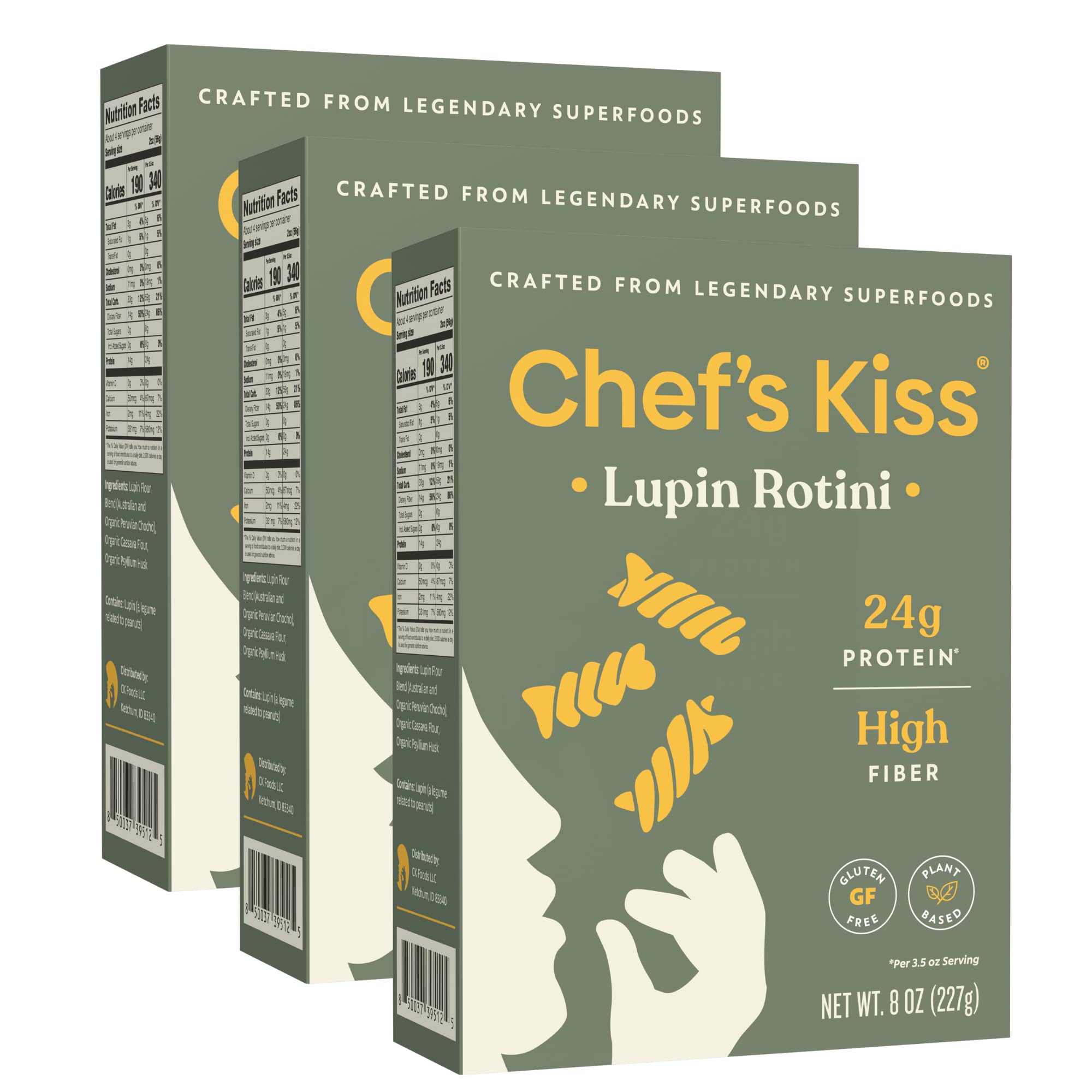 Chef’s Kiss Protein Rotini | 24g Protein, High Fiber | Gluten Free, Plant-Based, Lower Carb Pasta Made from Lupins | No Fillers No Gums | Nutrient
