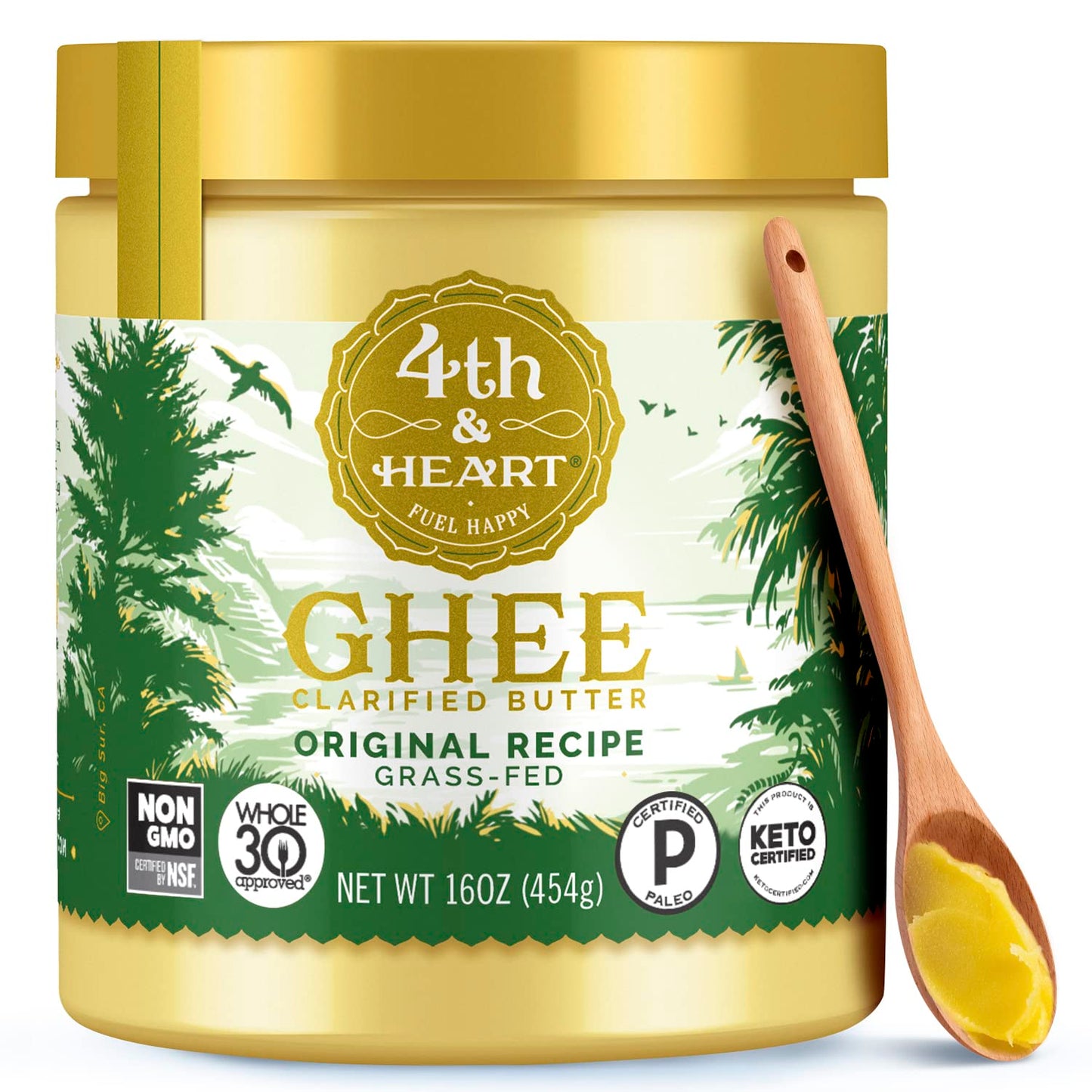 4th & Heart Original Grass-Fed Ghee, Clarified Butter, 100% Butter Fat, Pasture-Raised, Lactose & Casein Free, High Smoke Point Cooking Oil, Keto