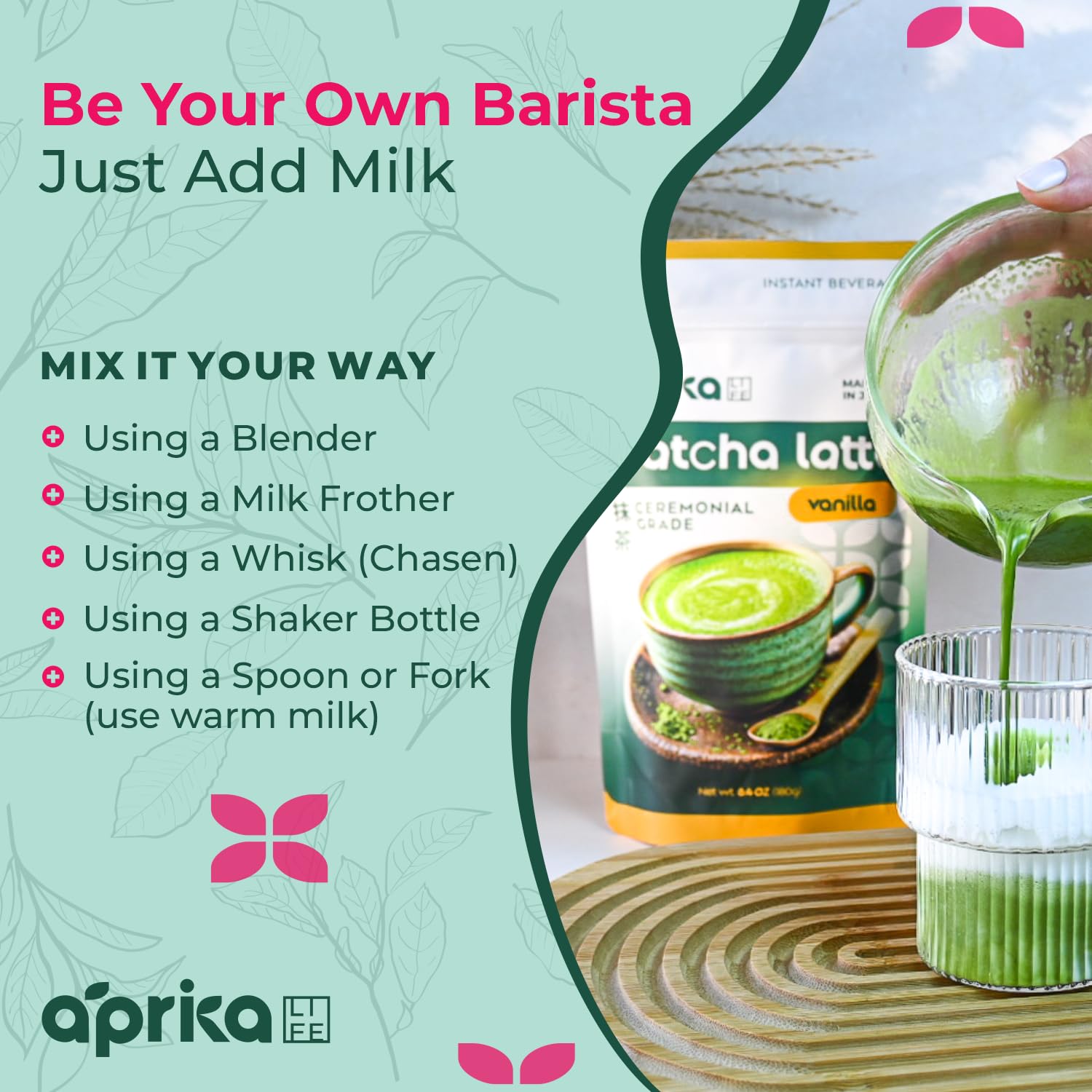 AprikaLife Matcha Latte Powder, Premium Barista Crafted Mix with Natural Vanilla Flavor - Authentically Japanese - 1st Harvest Ceremonial Grade, Sweet