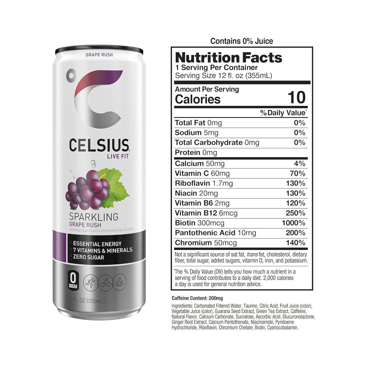 Weinner CELSIUS Sparkling Grape Rush Functional Essential Energy Drink, 12 Fl Oz (Pack of 12)