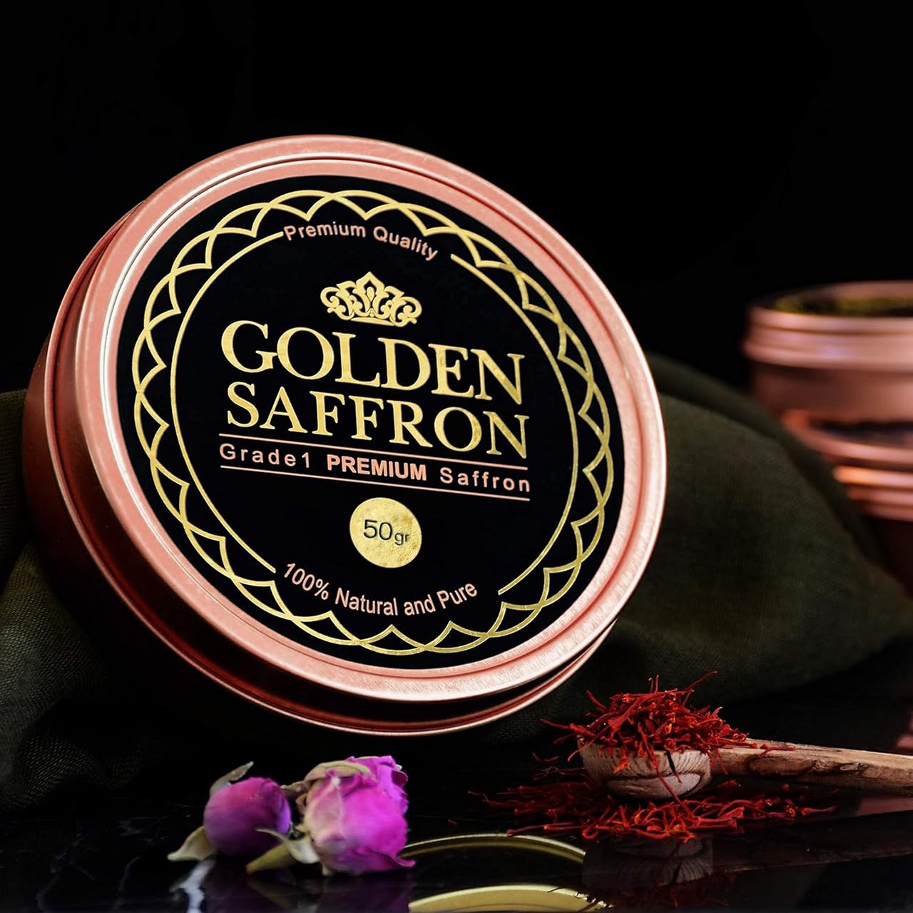 Golden Saffron, Finest Pure Premium All Red Saffron Threads, Grade A+ Super Negin, Non-GMO Verified. For Tea, Paella, Rice, Desserts, Golden Milk