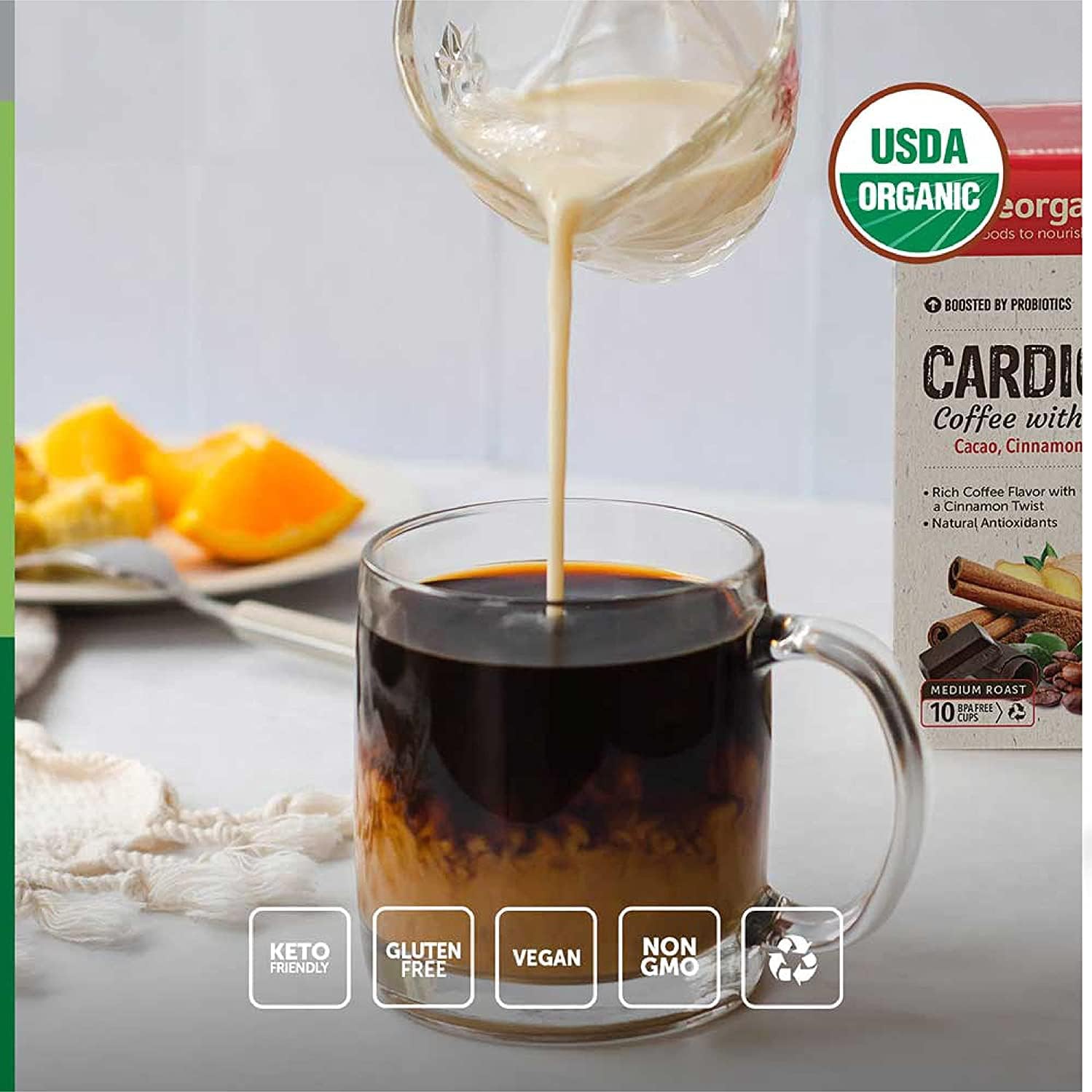 Cardio Care Organic Coffee Pods - Probiotic Coffee with Cacao, Ginger, Turmeric & Cinnamon - Healthy Superfood, Mold Free, Vegan, Gluten Free