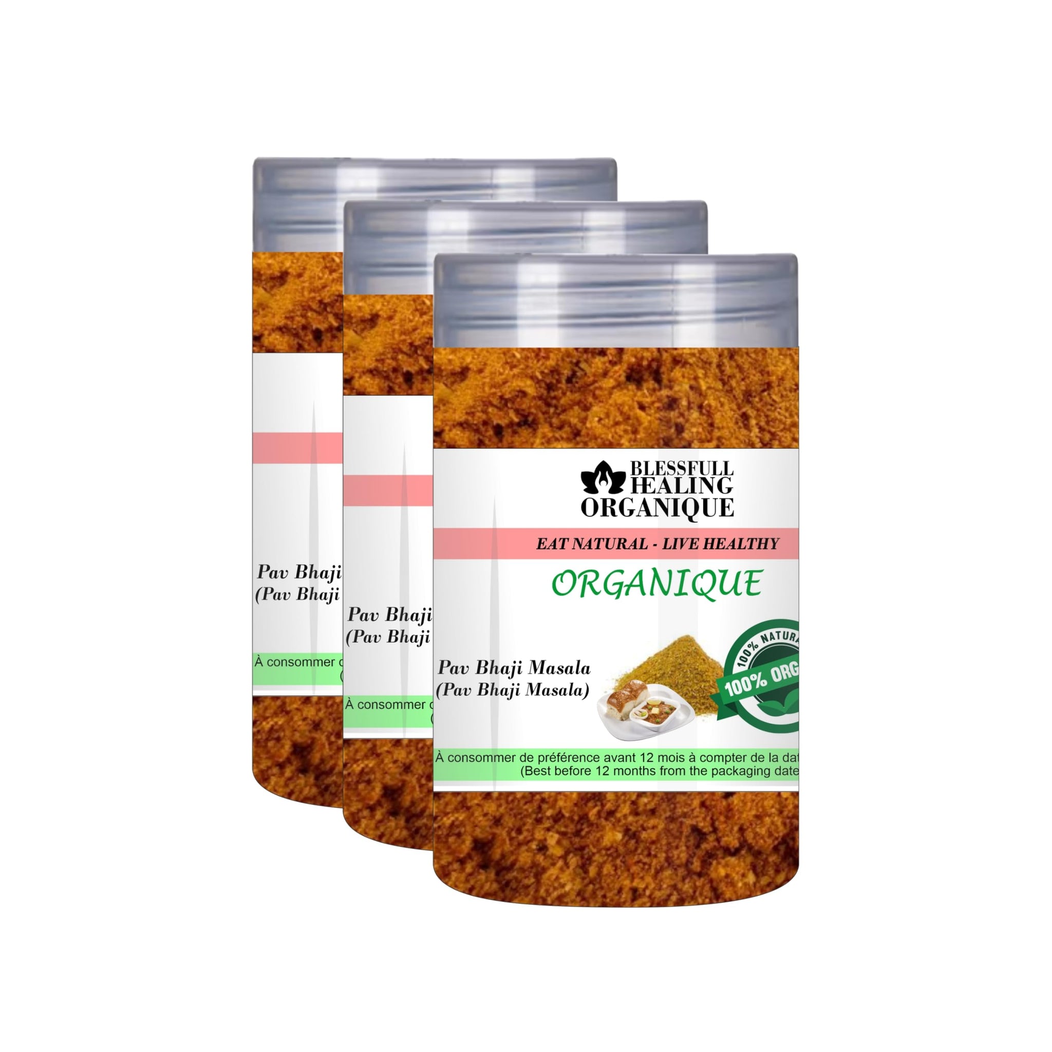 Blessfull Healing Organic Pav Bhaji Masala speling mistak 100 Gram (3.52 oz) Each (Pack Of 3) = 300 Grams, Vegan