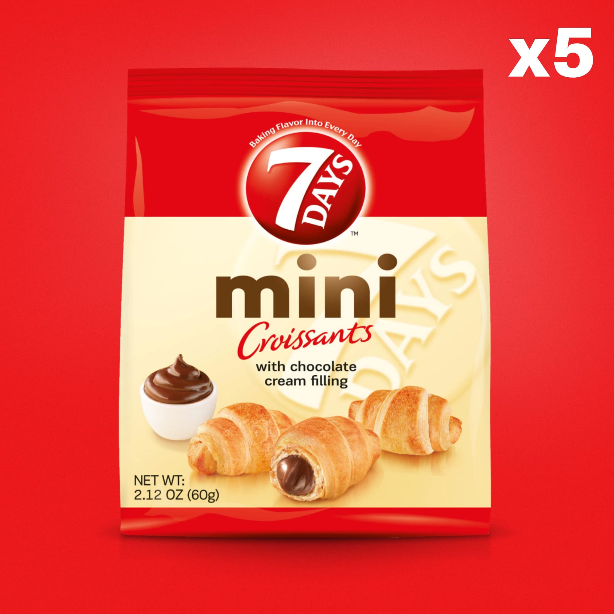 7Days Mini Croissant Pouches, Chocolate Filling, Individual Size Snack Bag, On the Go Bakery Snacks (2.12oz, Pack of 5)