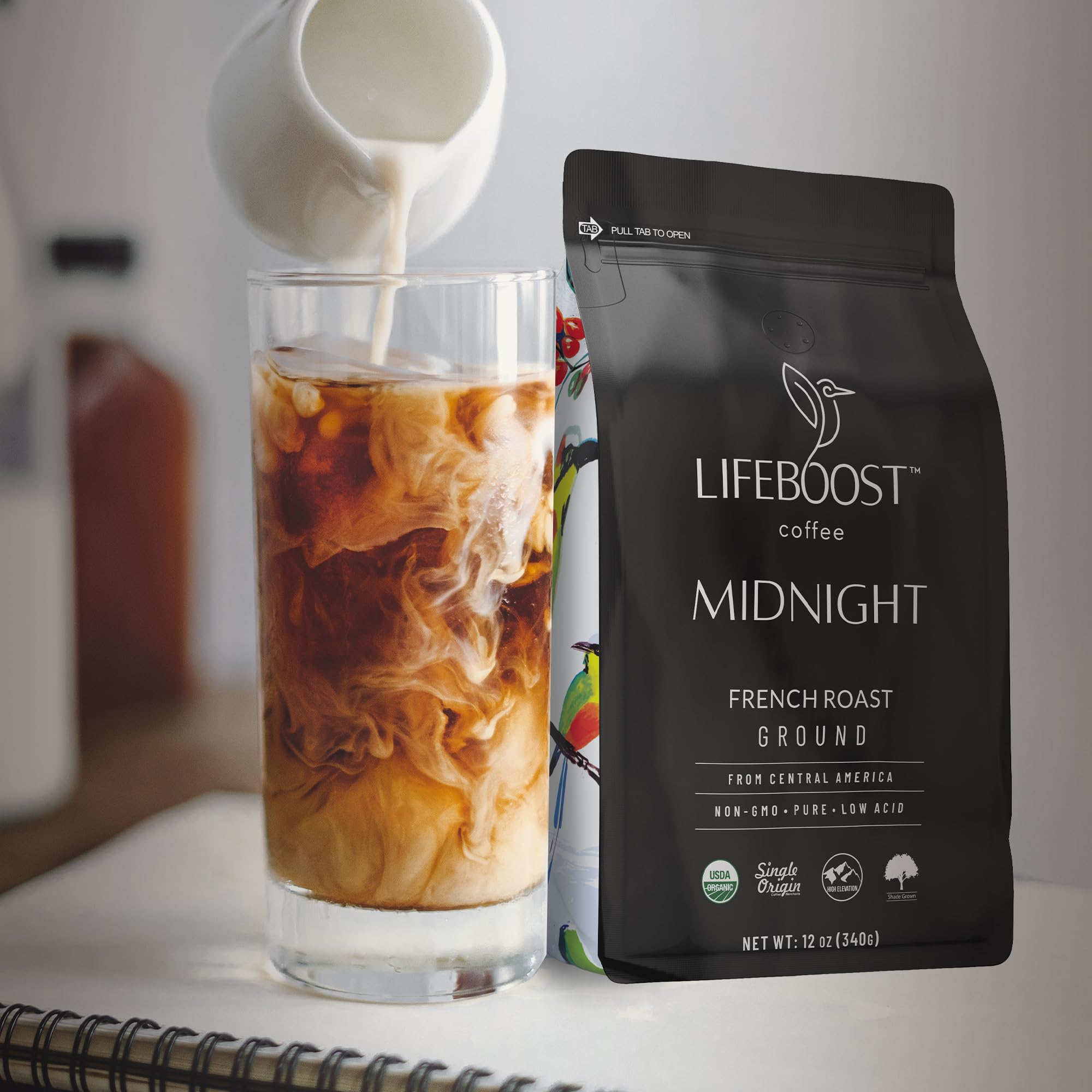 Lifeboost Midnight French Roast Coffee Ground - Non-GMO Single Origin USDA Organic Low Acid Coffee French Roast - Third Party Tested For Mycotoxins