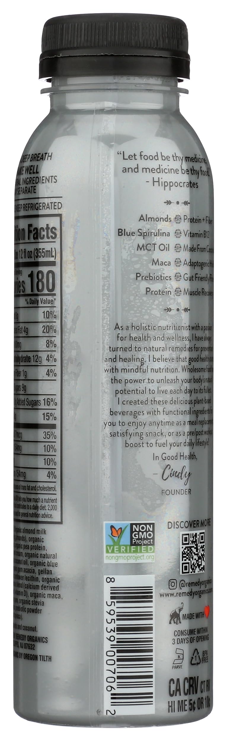 Remedy Organics Blue Essentials 12 Fl Oz | Plant Based Protein Shakes, Ready to Drink | USDA Organic, Gluten Free, Dairy Free, Soy Free