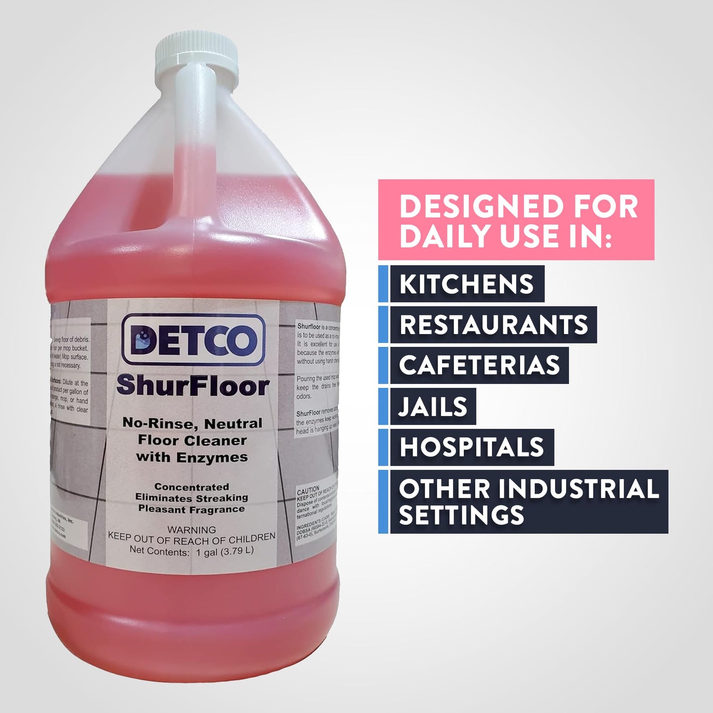 Detco ShurFloor - Professional Strength & Industrial Grade Floor, Drains, & Mop Head Cleaner & Odor Eliminator, 2oz Per Gallon of Hot Water, Daily No