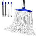 Indoor Cotton Mops for Floor Cleaning - Indoor Cleaning Mop for Wood Floors, Tile, Hardwood Floor, 52" Adjustable Stainless Steel Handle Mops to Clean