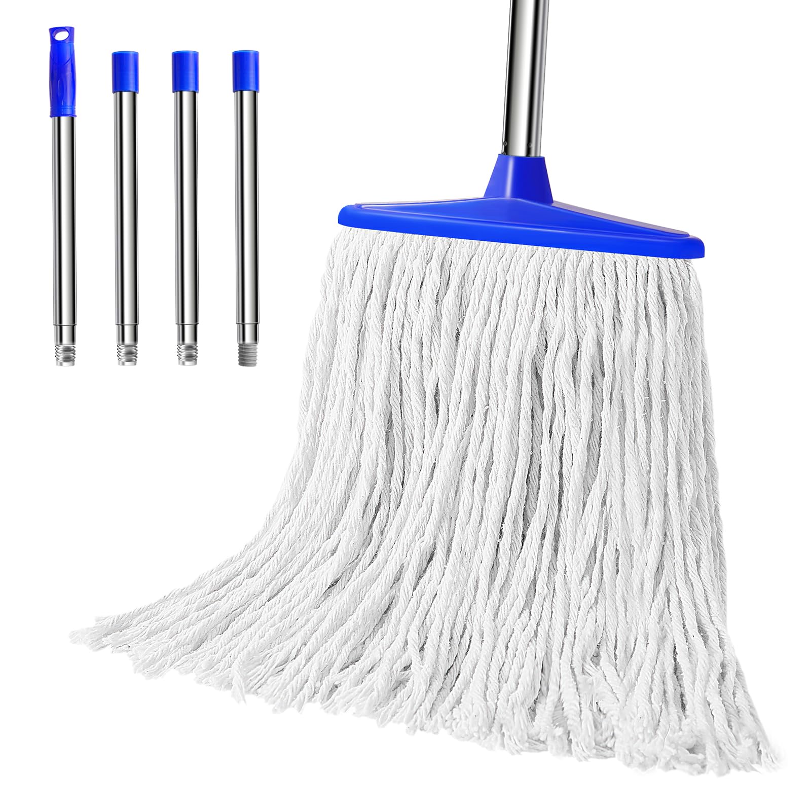 Indoor Cotton Mops for Floor Cleaning - Indoor Cleaning Mop for Wood Floors, Tile, Hardwood Floor, 52" Adjustable Stainless Steel Handle Mops to Clean
