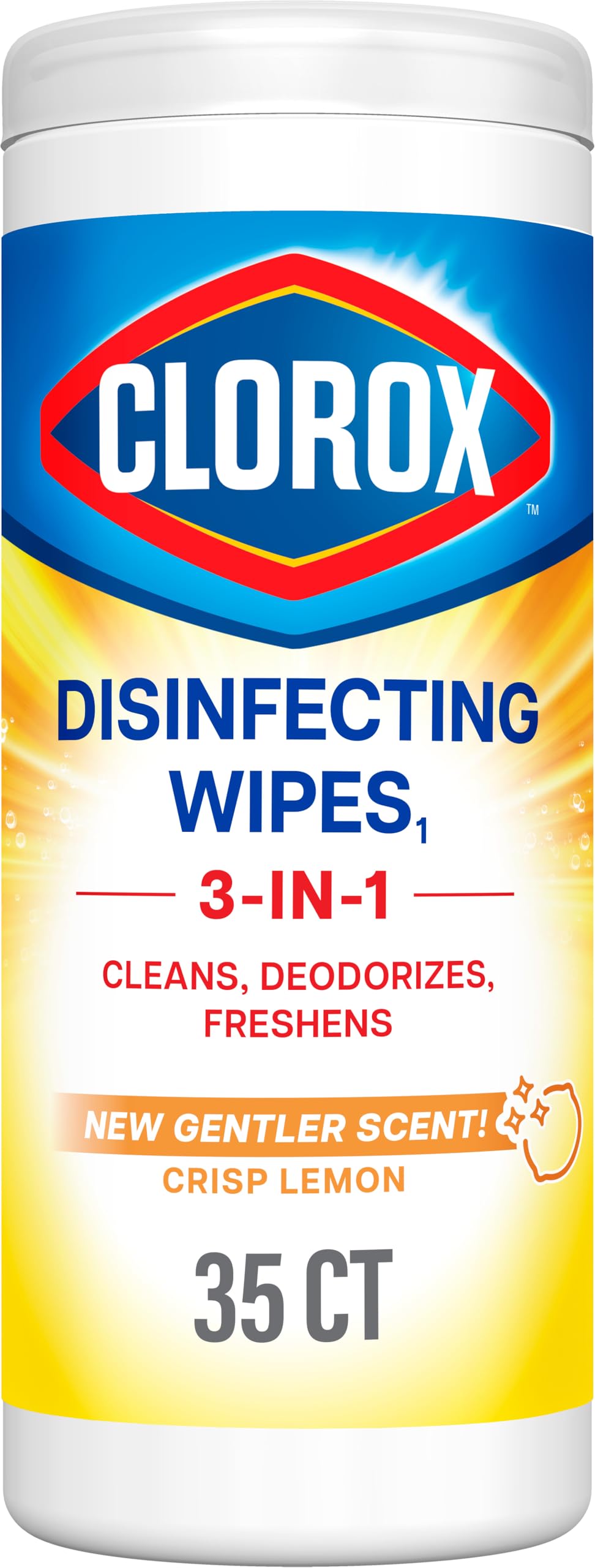 Clorox Disinfecting Cleaning Wipes, Bleach Free, Crisp Lemon, 35 Count (Pack May Vary)