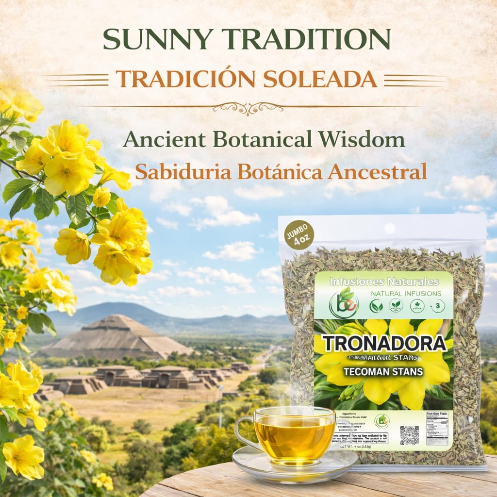 Tronadora Herbal Tea 4 oz (113g) - 100% Natural Yellow Elder Leaves (Tecoma stans) - Traditional Mexican Retama Loose Leaf Te, Caffeine-Free, Vegan