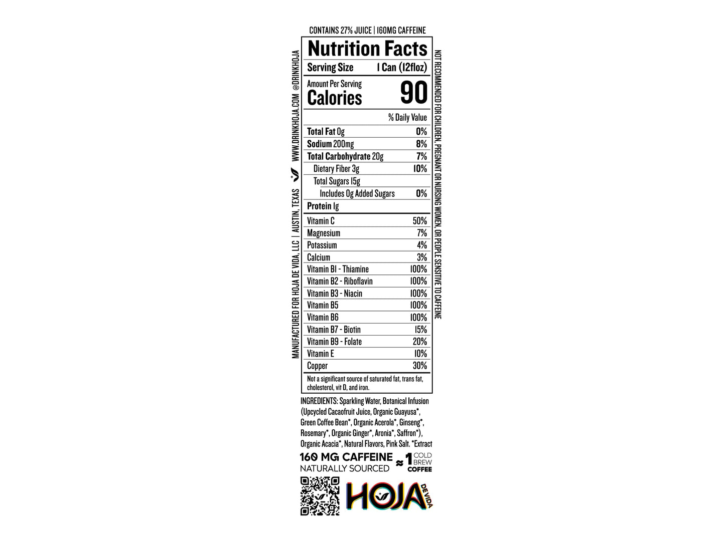 Hoja de Vida Energy Drink - 12 Pack // A Sparkling Botanical Infusion of Adaptogens, Nootropics & Superfruits