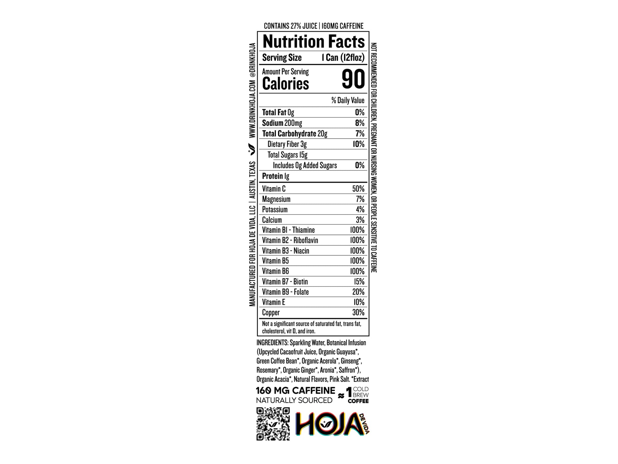 Hoja de Vida Energy Drink - 12 Pack // A Sparkling Botanical Infusion of Adaptogens, Nootropics & Superfruits