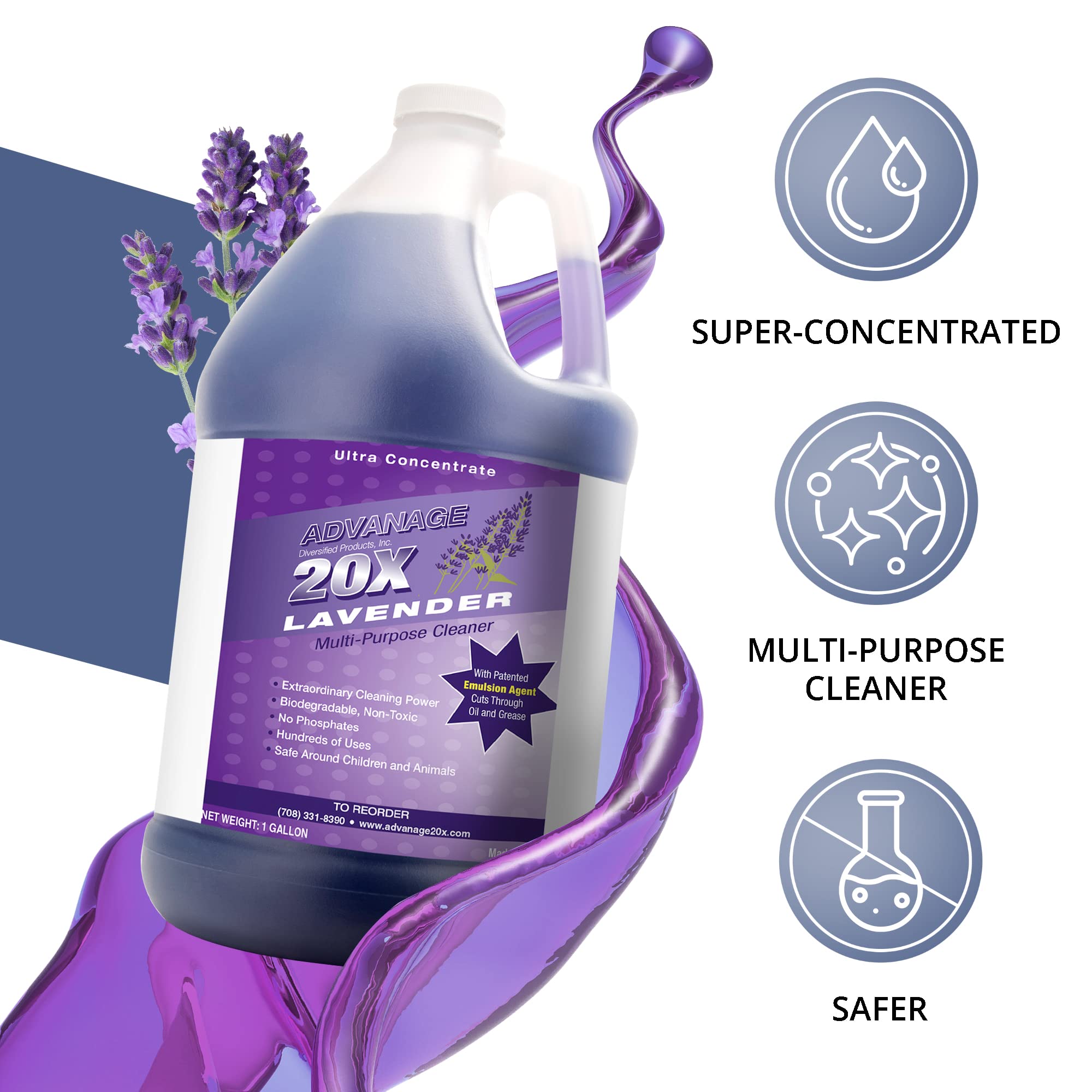 All Purpose Cleaner Concentrate - Advanage 20X The Wonder Cleaner Lavender for All Surfaces Around Bathroom, Kitchen, Oil and Grease, Multi Purpose