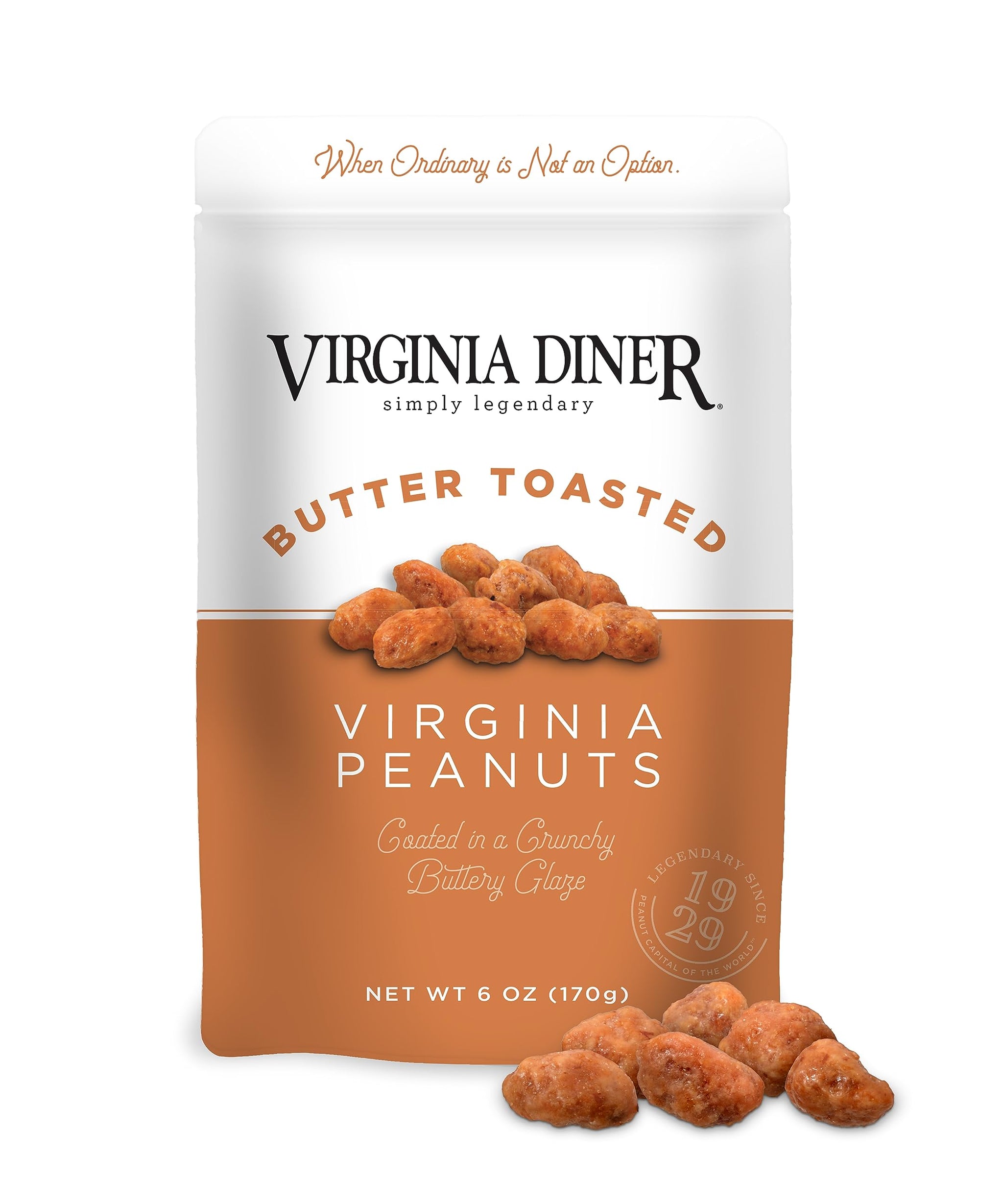 Virginia Diner XL Butter Toasted Virginia Peanuts - 8 Pack VA Peanuts Sweet and Crunchy Toffee Resealable Non-GMO, Preservative Free from Virginia