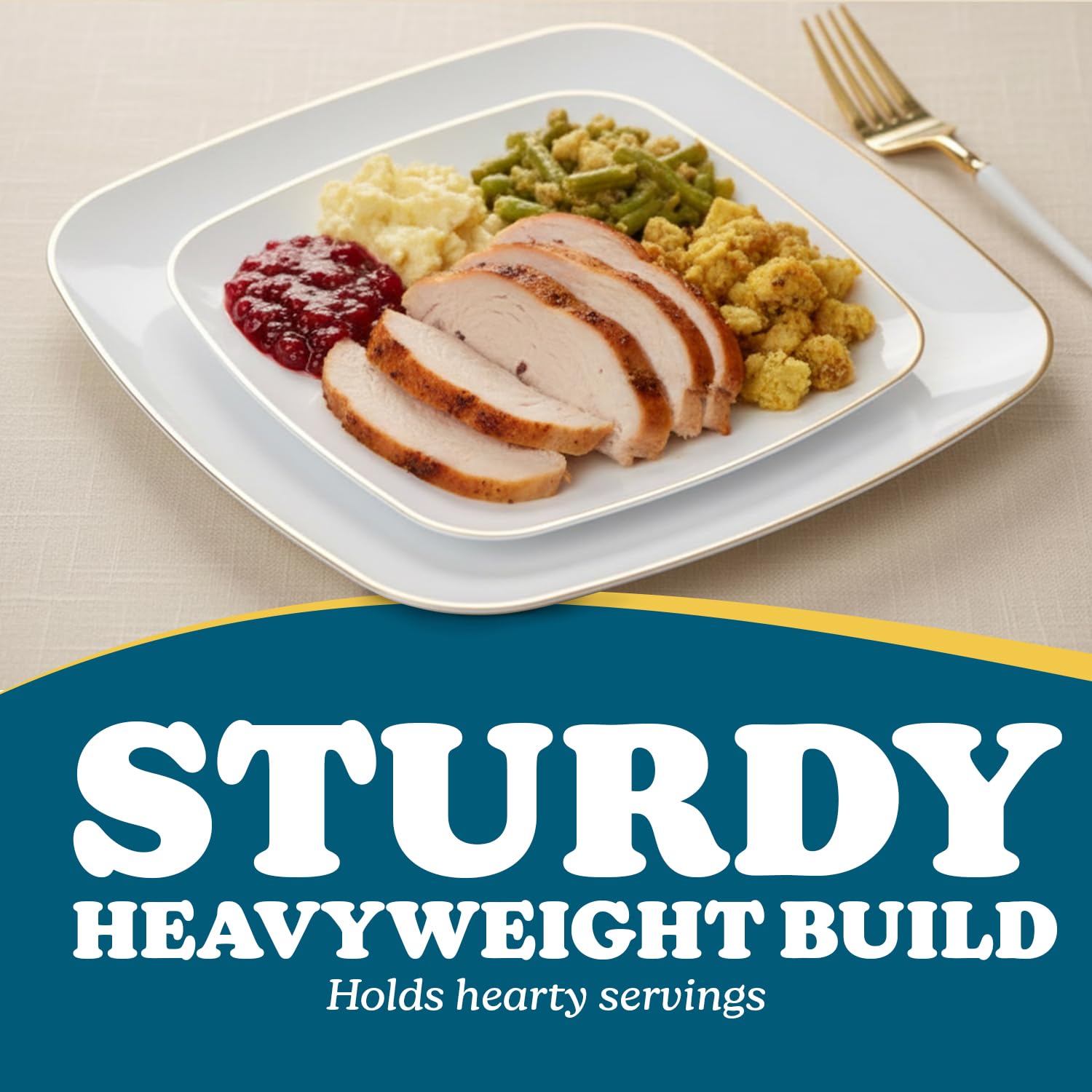 Blue Sky Organic White Square Plates Combo (32 Count) | Premium Plastic Plates: 7.25" & 10" | Gold-Rimmed Disposable Dinnerware Party Essentials