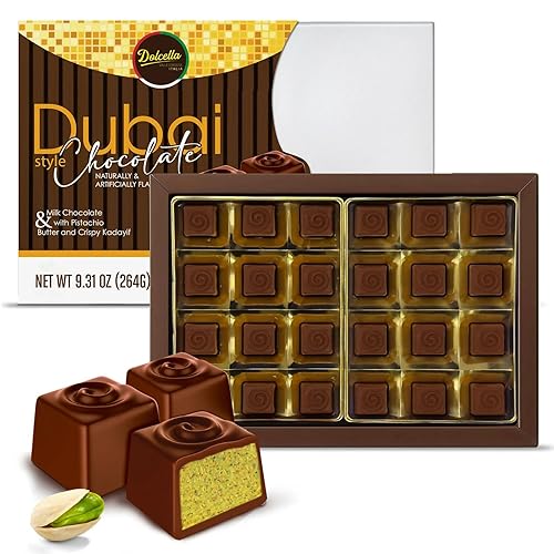 Dolcella Dubai Chocolate Truffles Gift Box - Milk Chocolate with Pistachio Cream, Butter & Crispy Kataifi | 24-Piece Luxury Chocolate Candy Box | 9.31