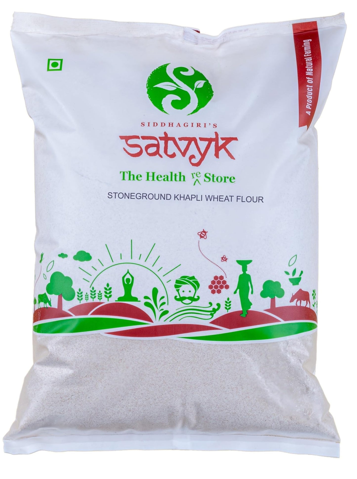S Siddhagiri's SATVYK THE HEALTH re STORE Khapli Wheat Flour (Set of 3-3kg) - Stoneground Khapli Atta | Easy to Digest | Fiber Rich Whole Wheat Flour