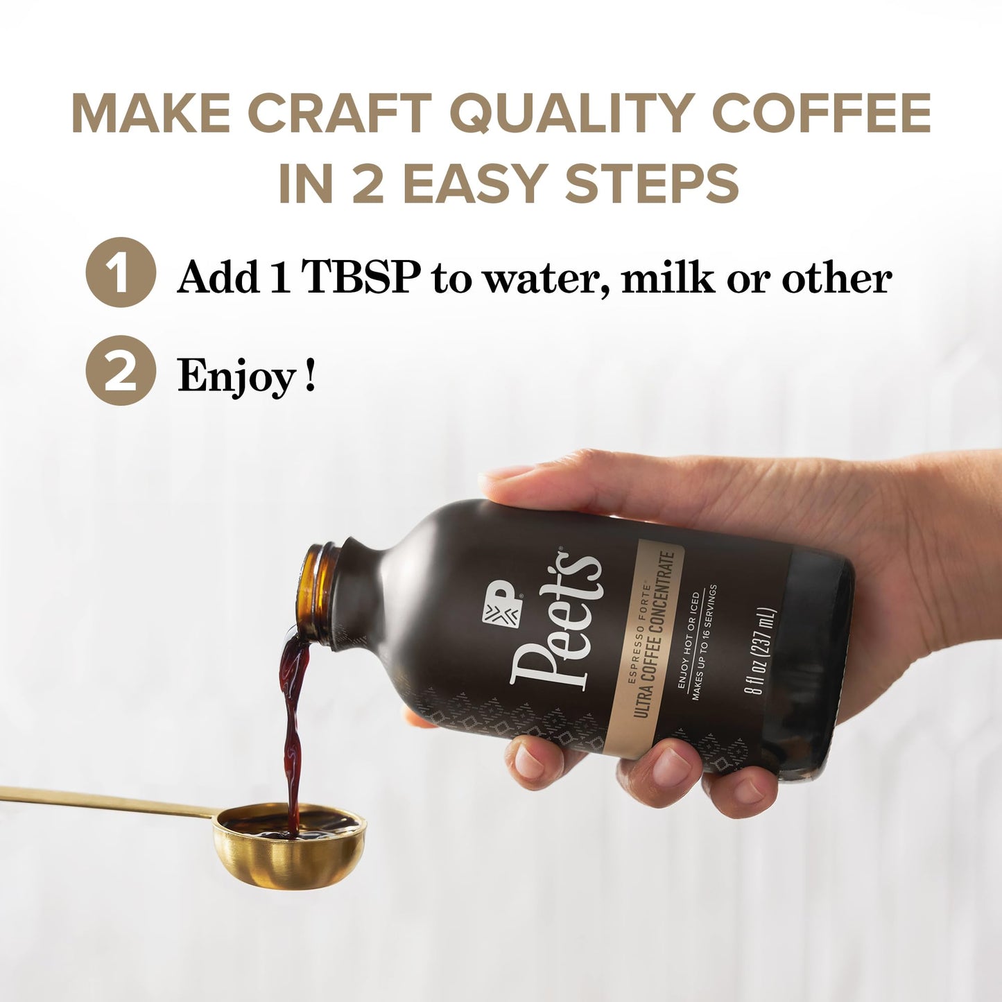 Peet's Coffee, Ultra Coffee Concentrate, Instant Hot, Cold Brew, or Iced Coffee, 100% Arabica Coffee - Espresso Forte, 8 Fluid Ounce Bottle (16