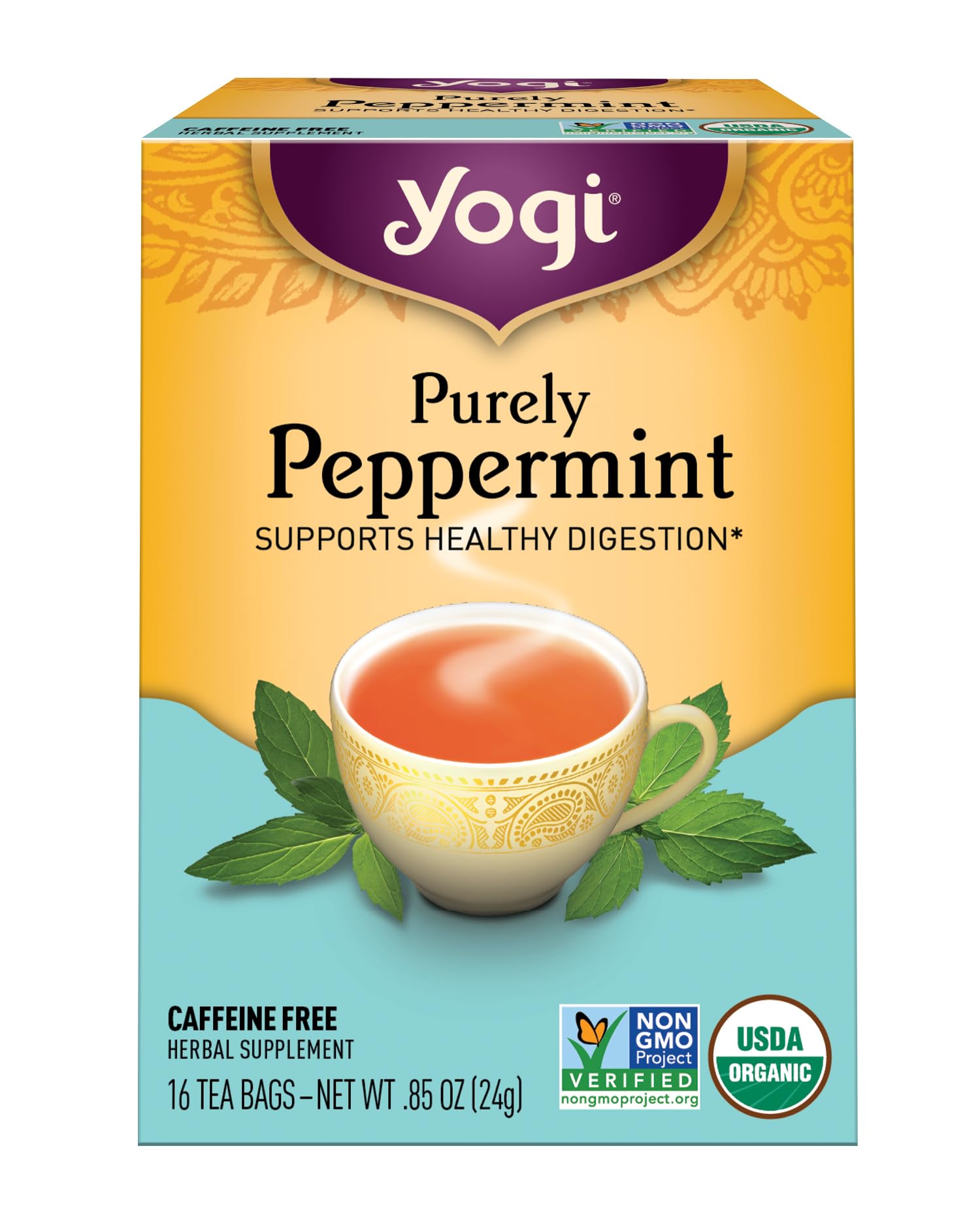 Yogi Purely Peppermint Tea 16BAGS NET WT 0.85OZ (24G)