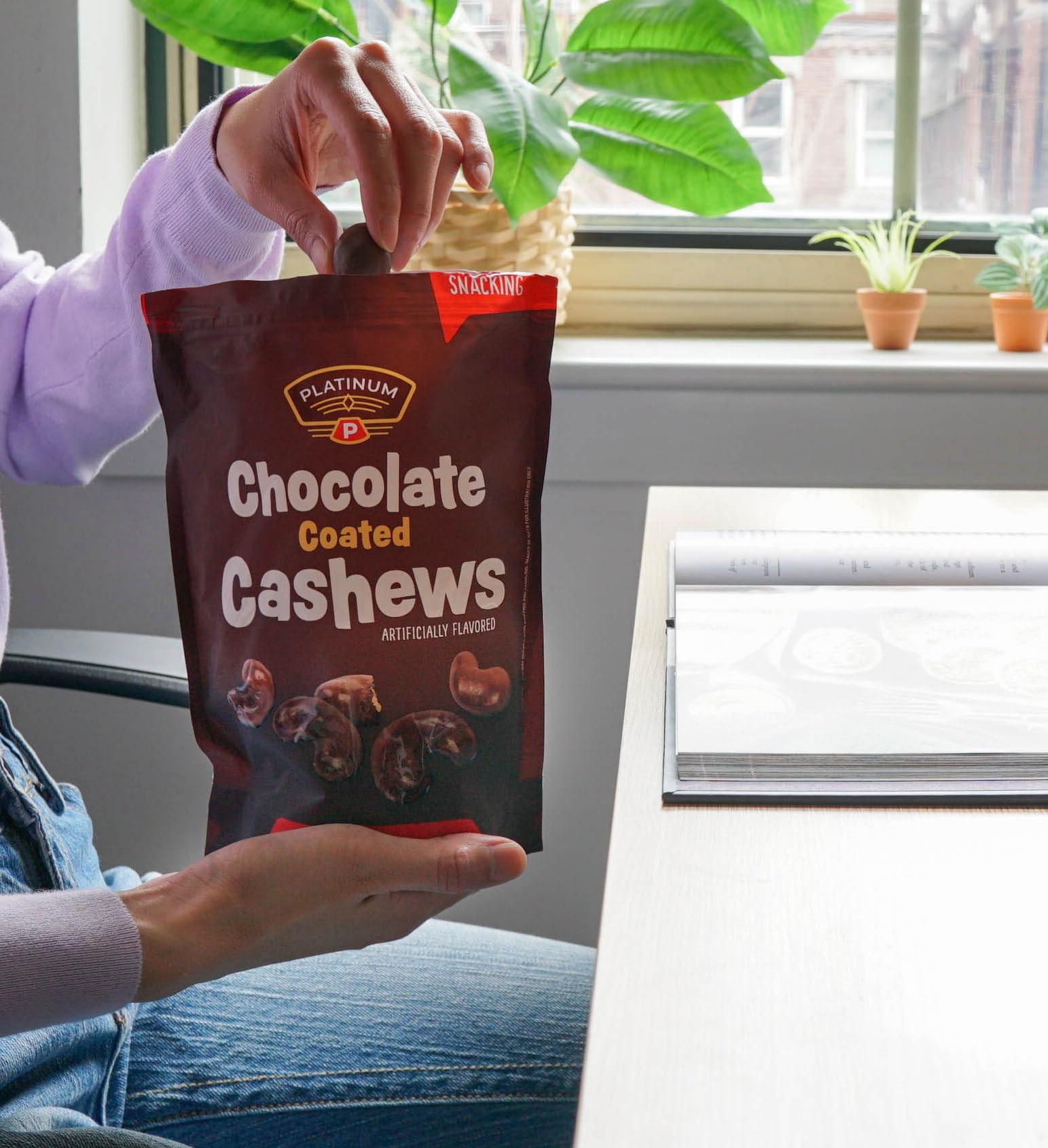 Platinum - Chocolate Coated Cashews 12 oz Resealable Pouch | Chocolate Candy Covered Flavored Cashew, Roasted Nuts | Individual Snack Packs for On