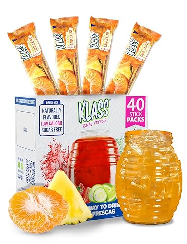 Klass Aguas Frescas, Powdered Drink Mix Variety Pack, 40 Singles Zero Sugar & Caffeine-Free Powder Packets, Water Drink Mix, Flavor: Pineapple