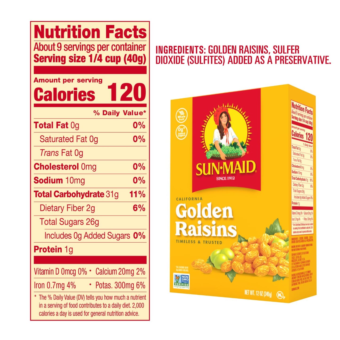 Sun-Maid California Golden Raisins - 12 oz Sharing-Size Box - Dried Fruit Snacks, Back to School Lunches, and Natural Sweeteners