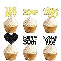 18pcs Black Gold Glitter Dessert Cupcake Pick for Straight Outta 1996 Cheer to 30 Years Old Theme Decor Supplies Happy 30th Birthday Party Decoration