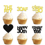 18pcs Black Gold Glitter Dessert Cupcake Pick for Straight Outta 1996 Cheer to 30 Years Old Theme Decor Supplies Happy 30th Birthday Party Decoration