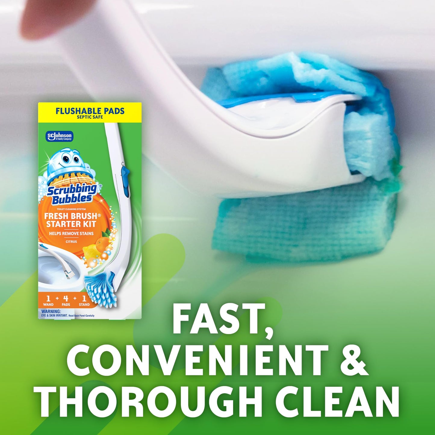 Scrubbing Bubbles Toilet Bowl Cleaning System with Flushable & Disposable Cleaner Refill Pads, Fights Odors and Helps Remove Limescale & Hard Water