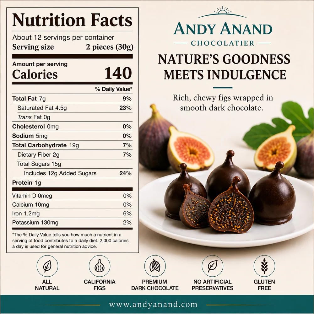 Andy Anand Vegan Belgian Dark Chocolate Figs 24 Pc Gift Box