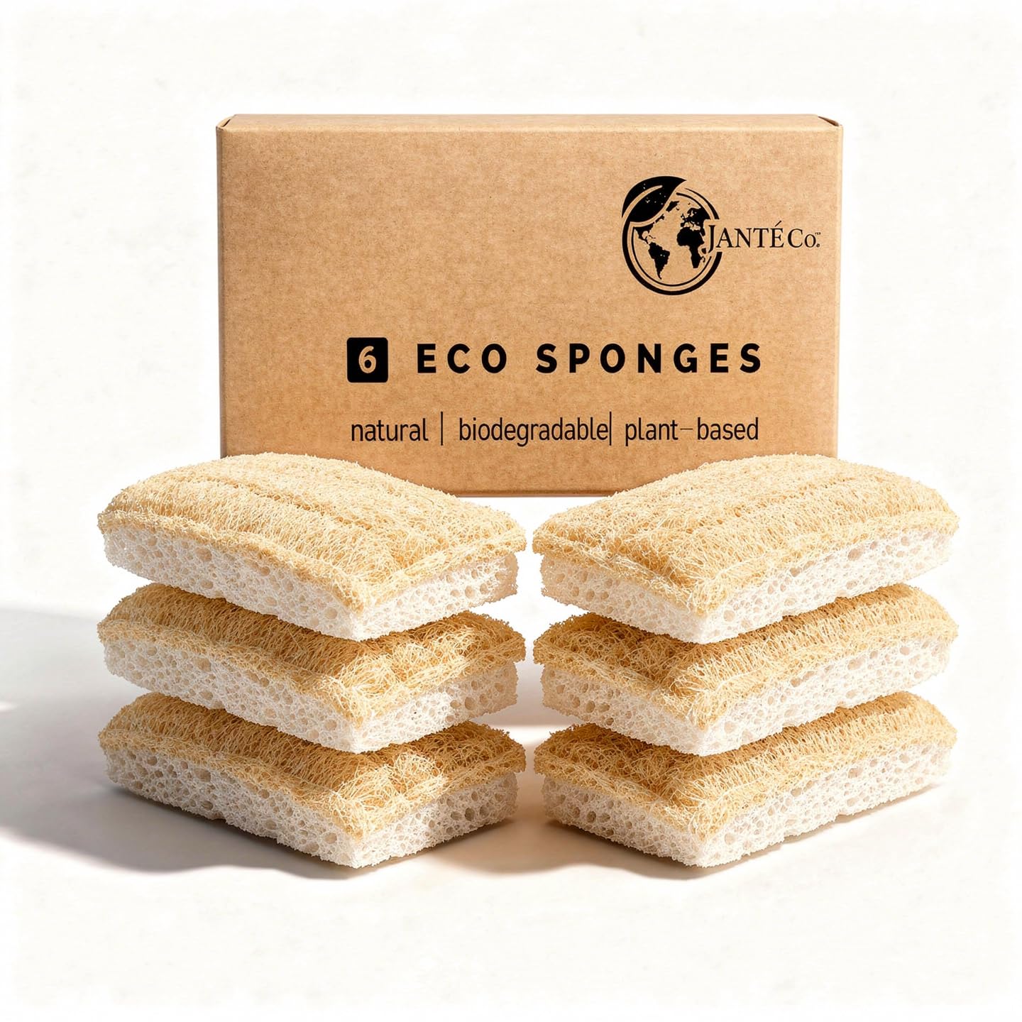 Eco Kitchen Sponges - Plant Based Cellulose & Natural Loofah Scrub Sponge - Biodegradable Dish Sponge - 6 Pack - by Janté Co.