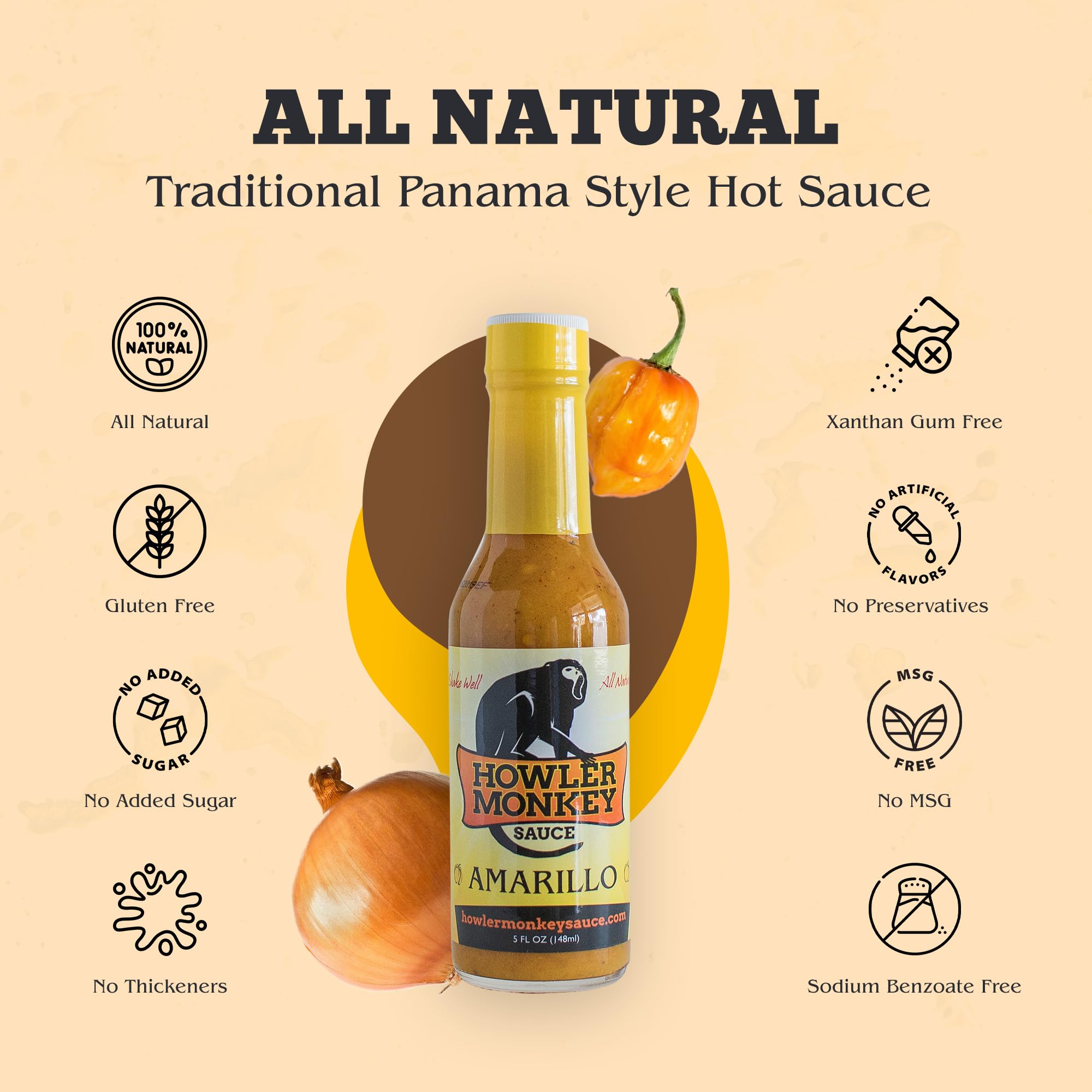 Howler Monkey Sauce - Amarillo Hot Sauce - 5 Fl Oz (Pack of 4)