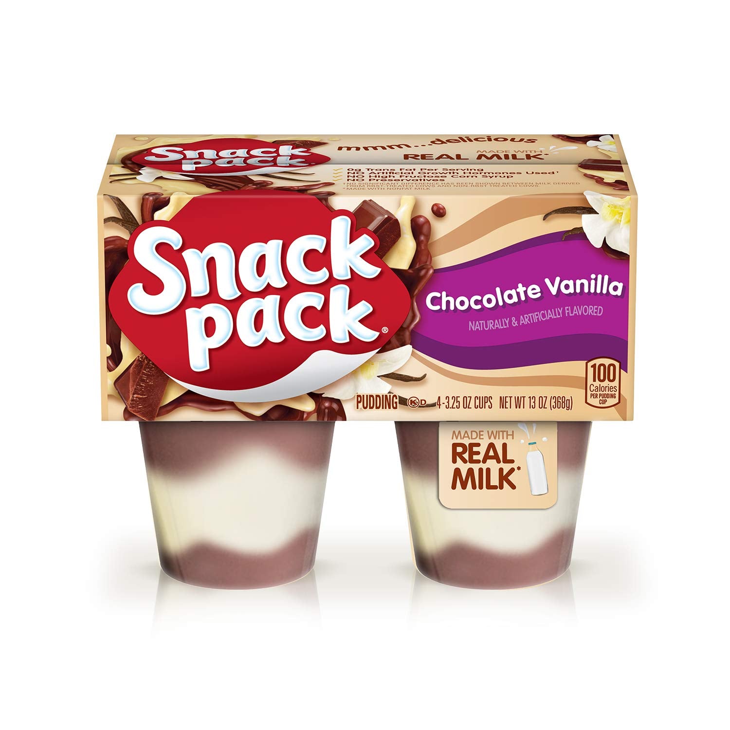 Snack Pack Pie Pudding Chocolate and Vanilla, 13 Oz, 4 Ct Cups