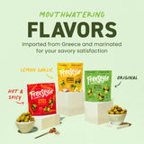 Freestyle Snacks Olive Snack Packs - As Seen on Shark Tank - Fresh Pitted Green Olives, 3 Flavors, Grown in Greece, Salty Snack, All Natural, Non-GMO