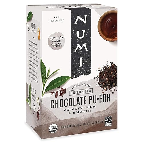 Numi Organic Chocolate Pu-erh Tea, 48 Dark Tea Bags with a Smooth Rich and Velvety Flavor