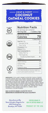 Steve & Andy'S, Cookies Oatmeal Coconut Organic, 6.3 Ounce