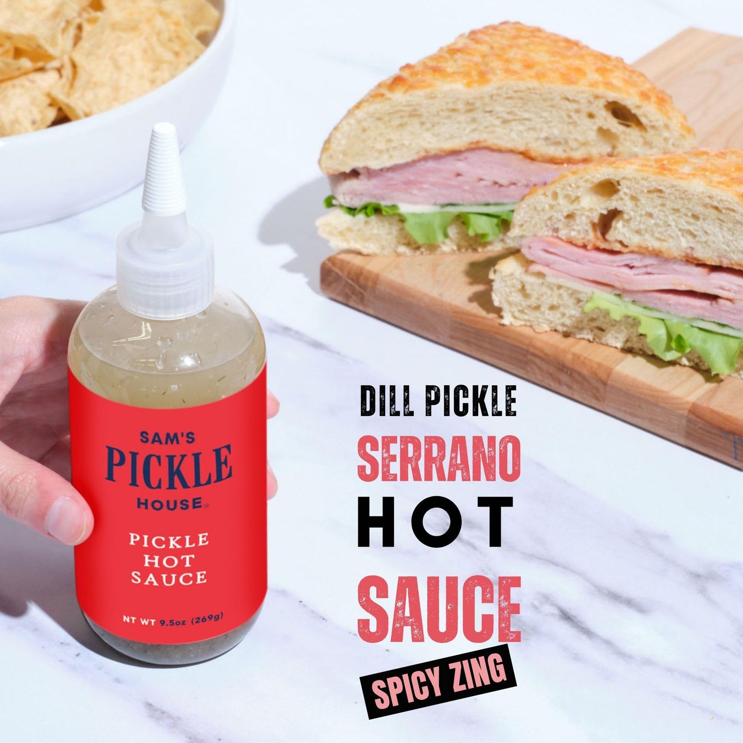 Sam's Pickle House Pickle Hot Sauce - Spicy Pickle Condiment with Tangy Heat, Perfect for Chicken, Eggs, Tacos, Pizza & More, Premium Pickles