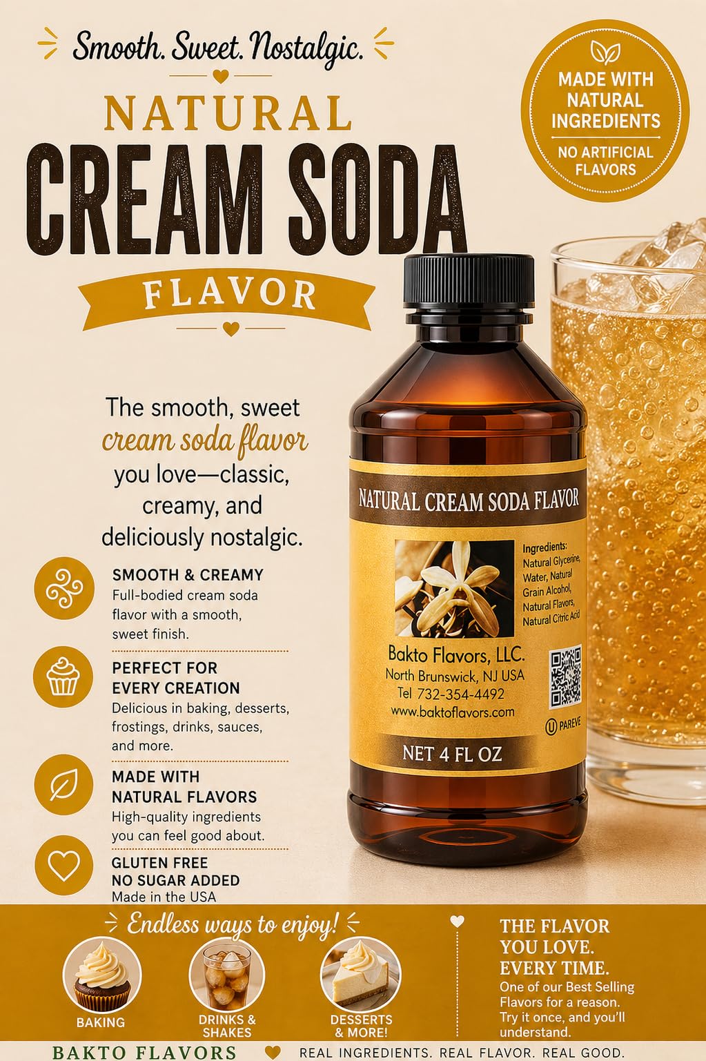 Bakto Flavors Natural Cream Soda Flavor, 4 Fluid Ounces