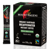 Mount Hagen 25 Count Single Serve Instant Decaf Coffee Packets - 1 Pack | Decaffeinated Organic Medium Roast Arabica Beans | Eco-friendly, Fair-Trade