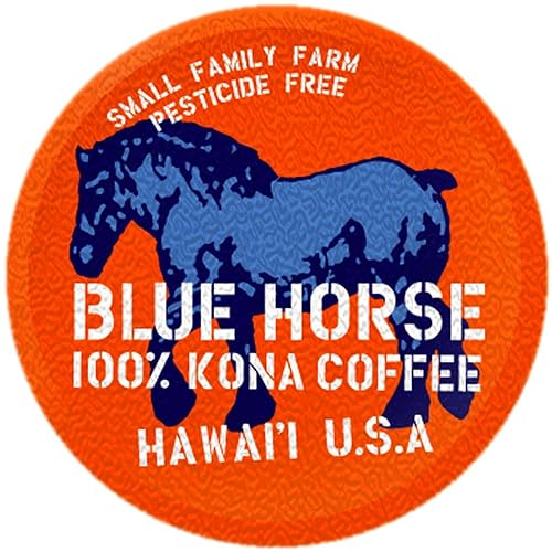 Blue Horse 100% Kona Coffee Pods, Medium Roast, 10ct Single Serve, Compatible with K Cups 2.0, Farm Fresh, Authentic Arabica Beans from Hawaii’s Big