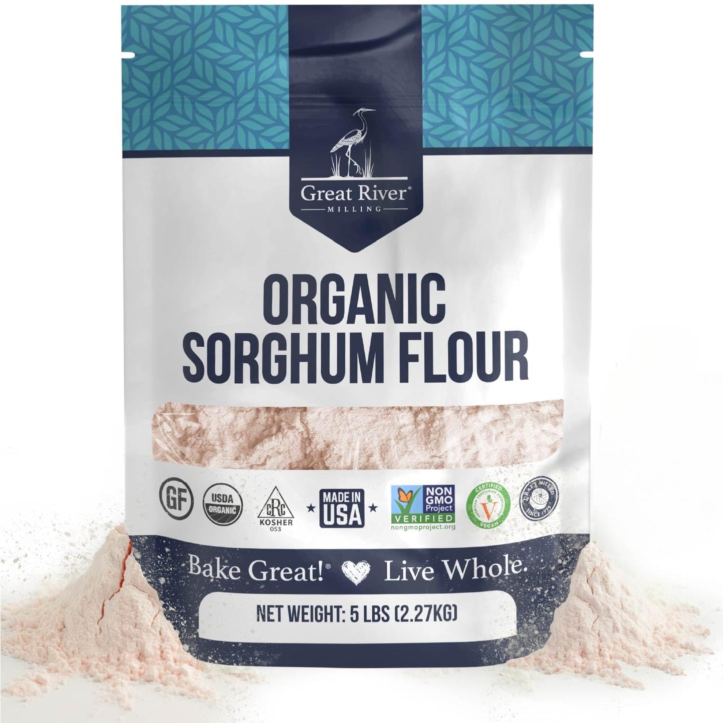 Great River Milling Organic Sorghum Flour | Gluten Free Whole Grain Flour | USDA Organic, Non-GMO, Kosher, Vegan Certified | Mild, Versatile Baking