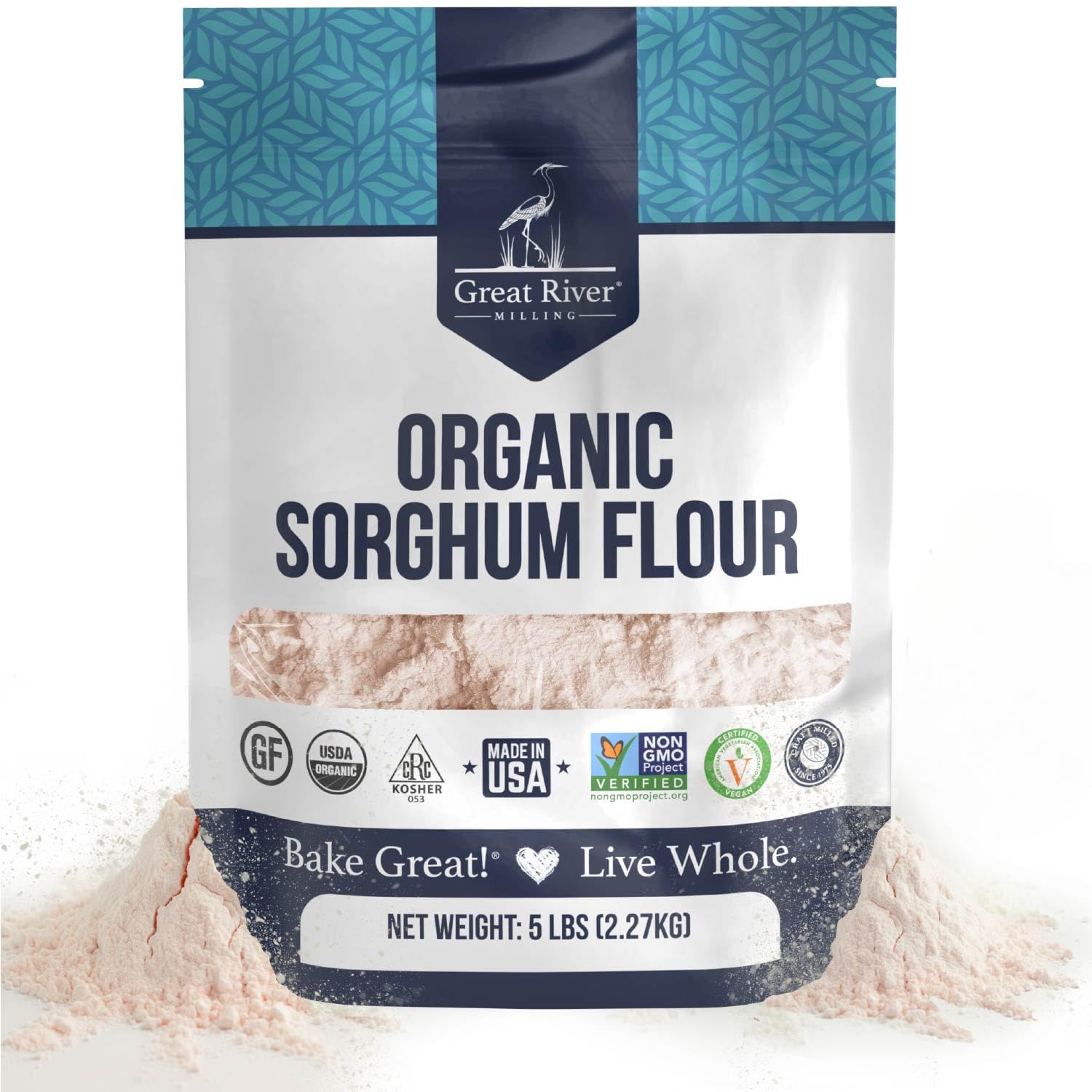 Great River Milling Organic Sorghum Flour | Gluten Free Whole Grain Flour | USDA Organic, Non-GMO, Kosher, Vegan Certified | Mild, Versatile Baking