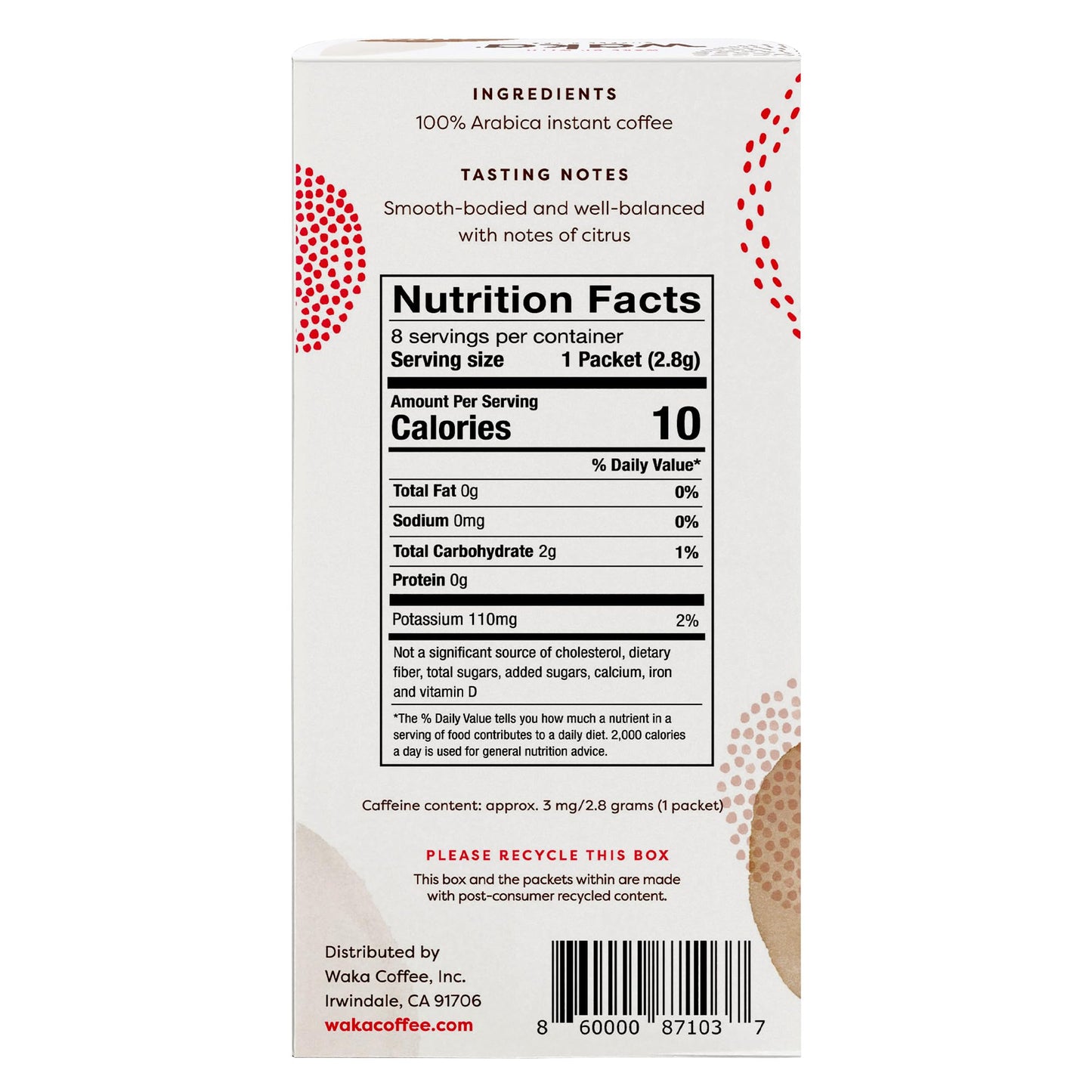Waka Premium Decaf Instant Coffee Sachets - 100% Arabica Freeze Dried Beans - For Hot or Iced Coffee (8 Count, Decaf Medium Roast)