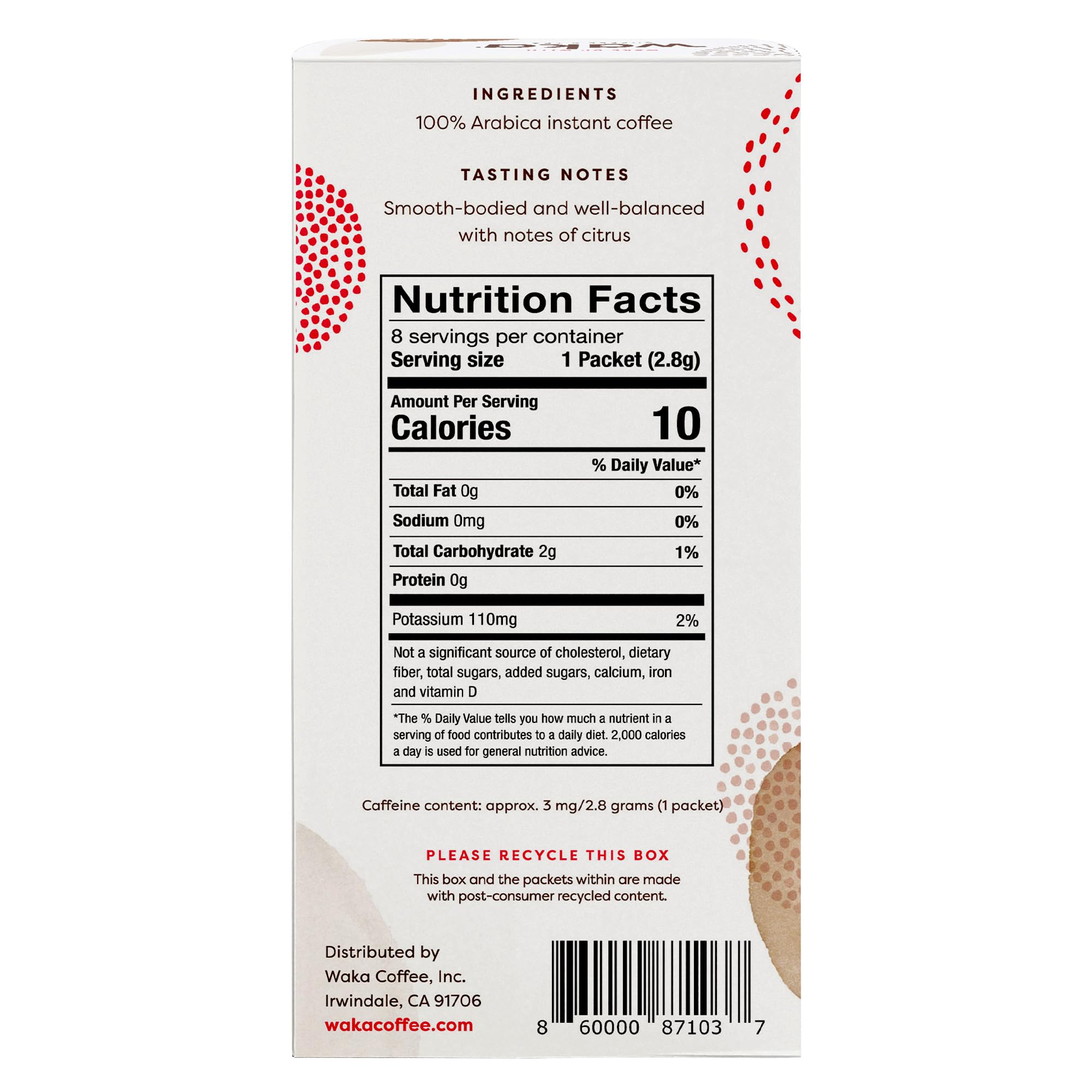 Waka Premium Decaf Instant Coffee Sachets - 100% Arabica Freeze Dried Beans - For Hot or Iced Coffee (8 Count, Decaf Medium Roast)
