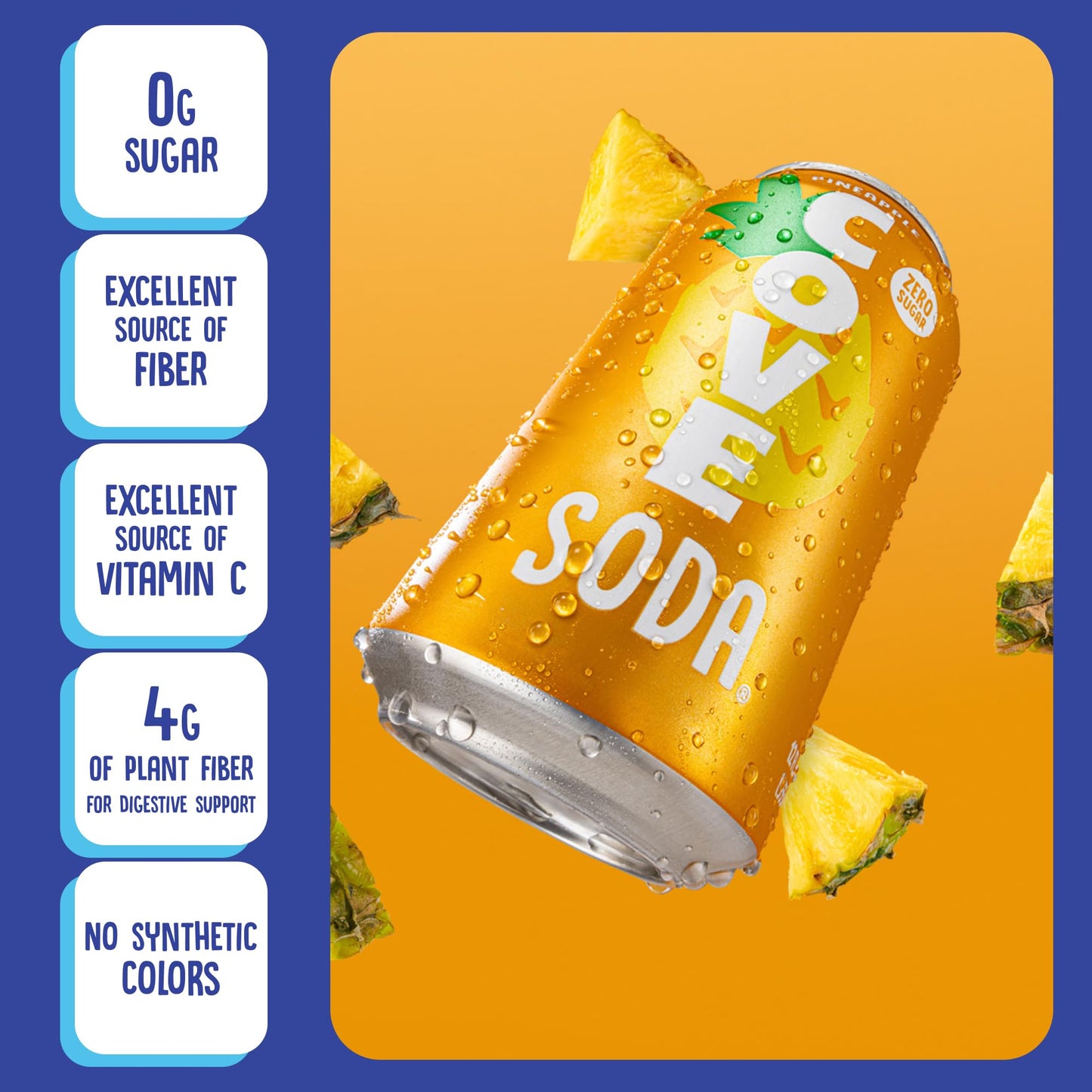 Cove Prebiotic Soda Soft Drinks with Zero Sugar - Refreshing Healthy Soda Alternative with 4g of Fiber for Digestive Support - Natural, Caffeine Free