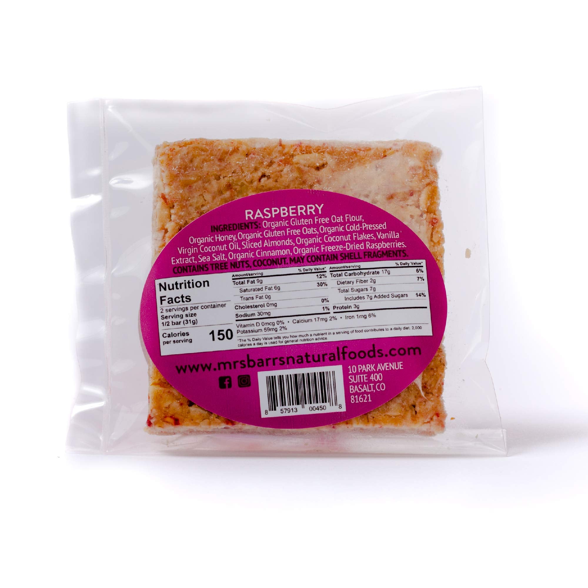 Mrs. Barr’s Natural Foods Granola Bars | Honey Raspberry | Certified Organic Gluten Free Oats | Soft Texture | Small Batch | Gourmet Quality | Real