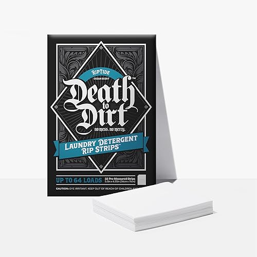 Death to Dirt Laundry Detergent Sheets, 64 Loads, Tough on Stains and Odors, Gentle on Skin and Fabric, Plant-Based & Eco-Friendly, RipTide Ocean