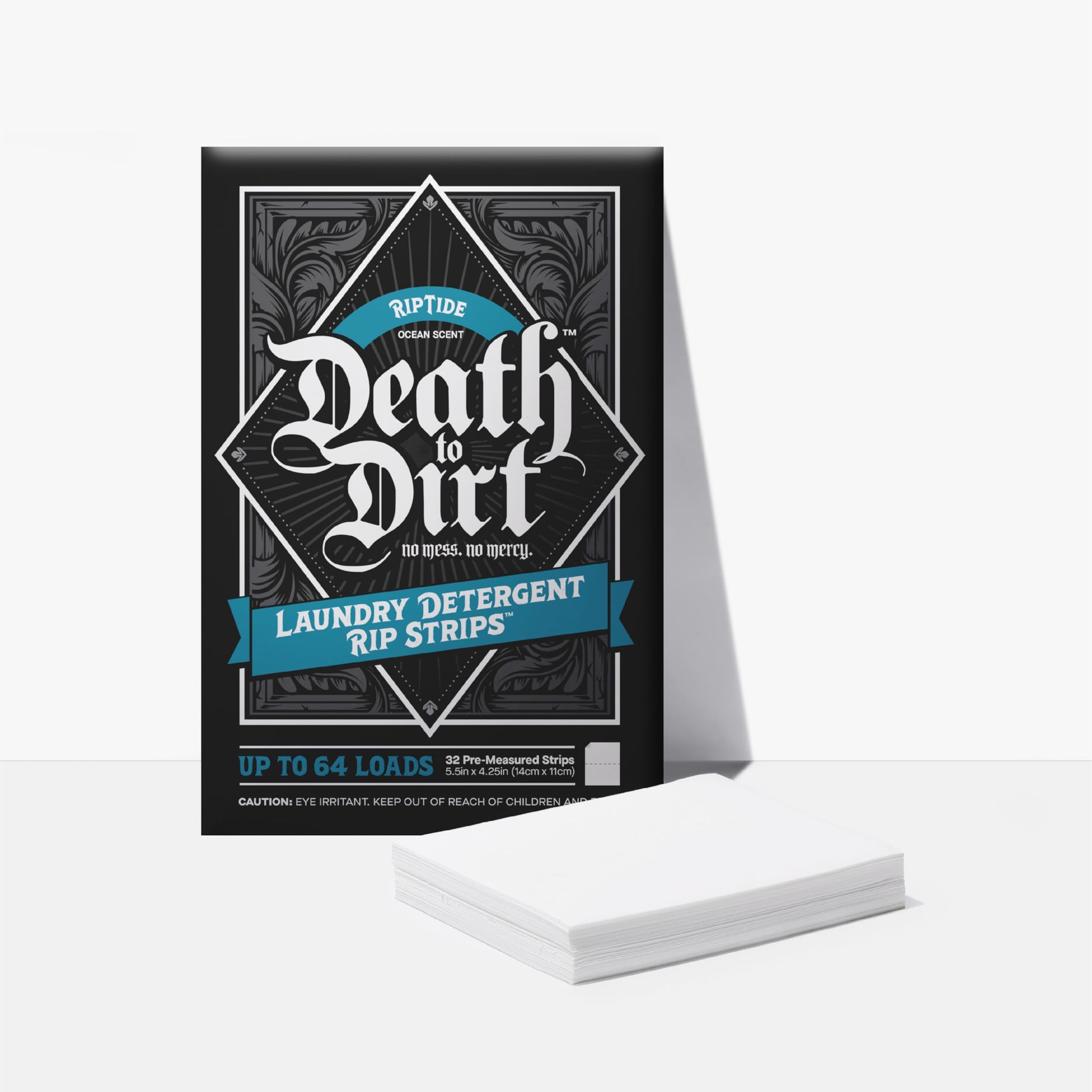 Death to Dirt Laundry Detergent Sheets, 64 Loads, Tough on Stains and Odors, Gentle on Skin and Fabric, Plant-Based & Eco-Friendly, RipTide Ocean