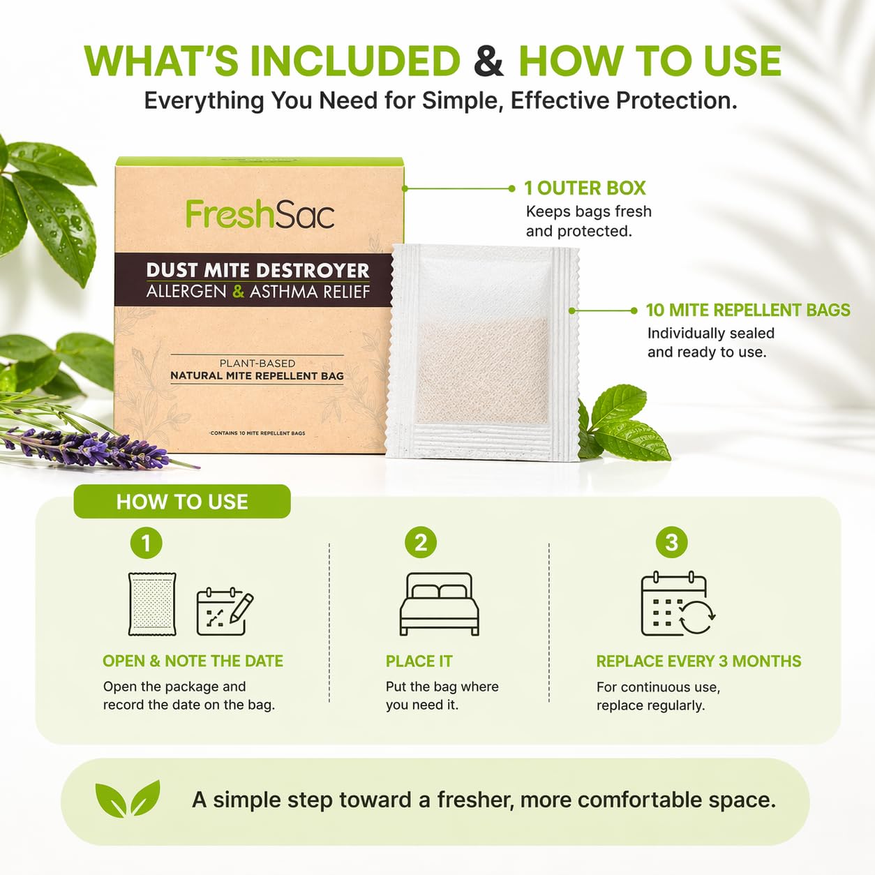 FreshSac Natural Home Freshness Sachets - Plant-Based Fabric Freshener & Odor Neutralizer for Bedding, Mattress, Couch, Upholstery & Closet Spaces